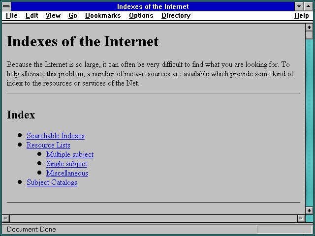 Screenshot of Indexes of the Internet