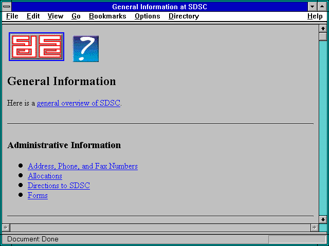Screenshot of General Information at SDSC