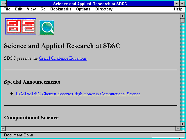 Screenshot of Science and Applied Research at SDSC