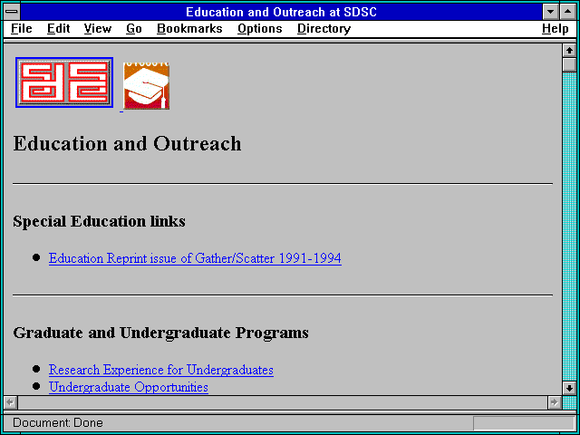 Screenshot of Education and Outreach at SDSC