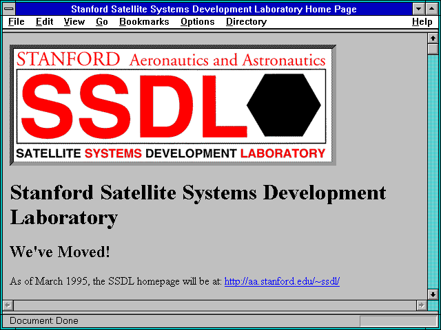 Screenshot of Stanford Satellite Systems Development Laboratory Home Page