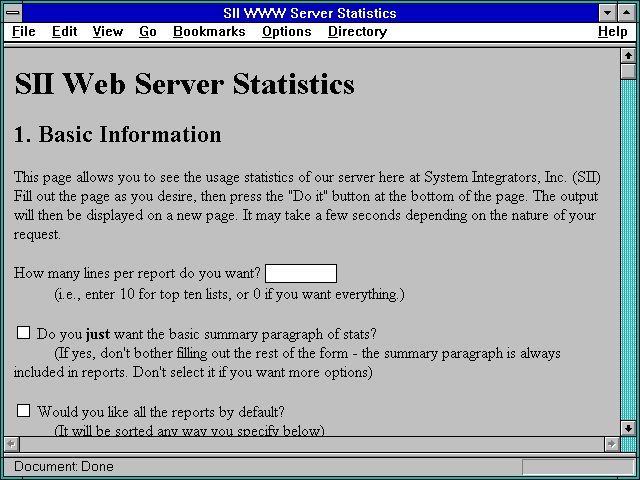 Screenshot of SII WWW Server Statistics