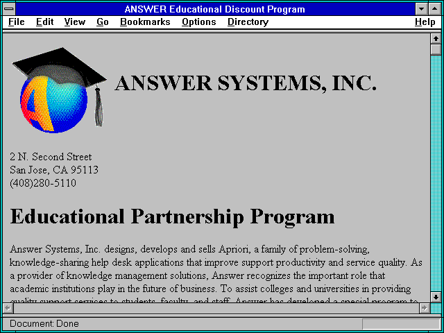 Screenshot of ANSWER Educational Discount Program