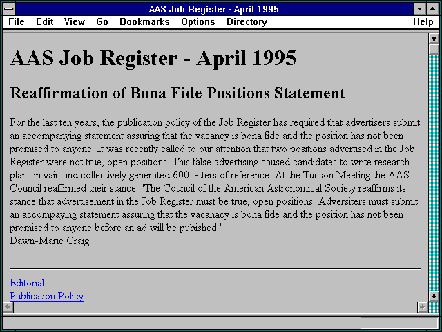Screenshot of AAS Job Register - April 1995