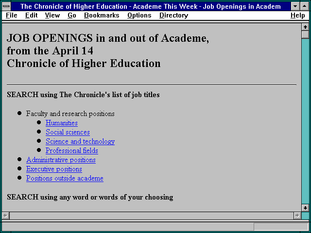 Screenshot of cle of Higher Education - Academe This Week - Job Openings in Academe