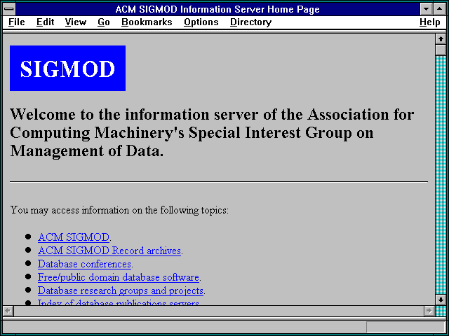 Screenshot of ACM SIGMOD Information Server Home Page