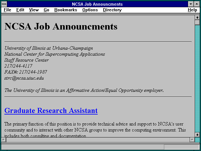 Screenshot of NCSA Job Announcments