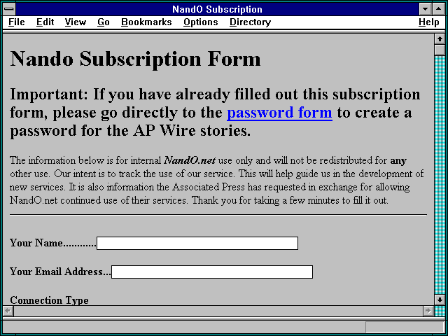 Screenshot of NandO Subscription