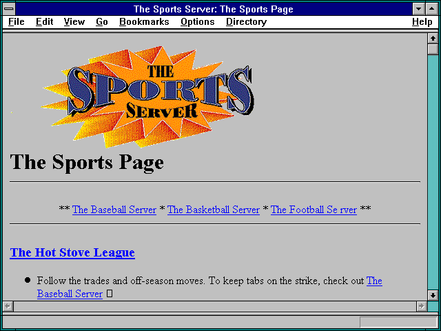 Screenshot of The Sports Server: The Sports Page