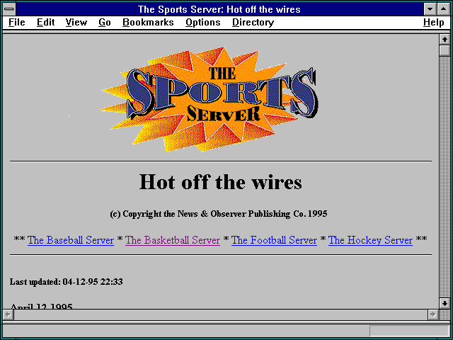Screenshot of The Sports Server: Hot off the wires