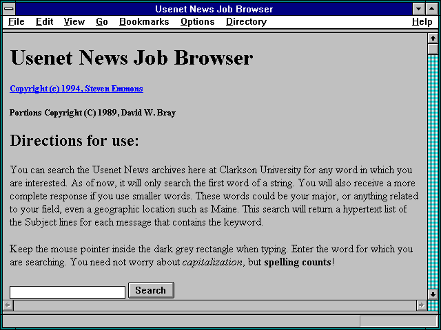 Screenshot of Usenet News Job Browser