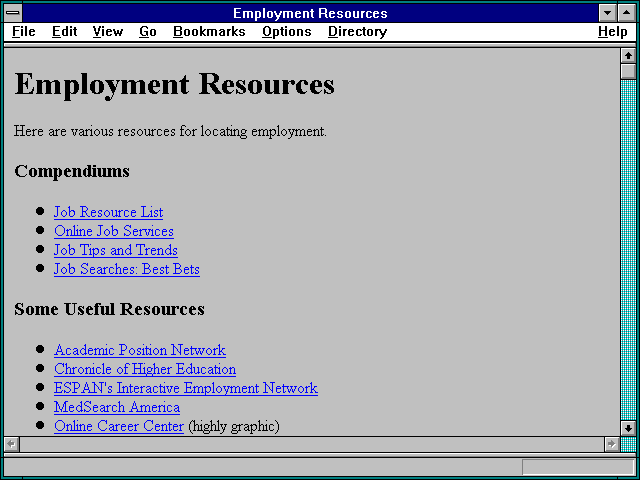 Screenshot of Employment Resources