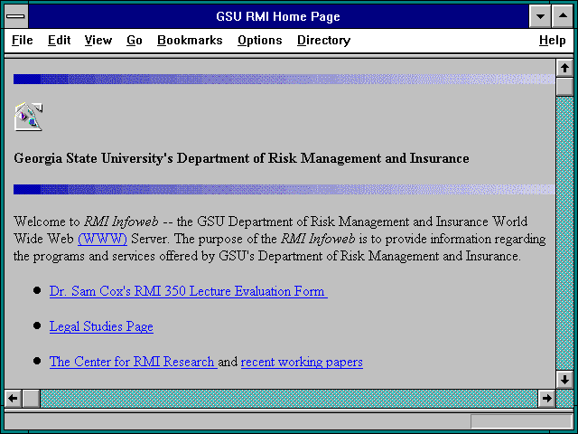 Screenshot of GSU RMI Home Page