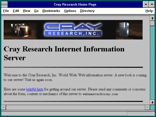 Screenshot of Cray Research Home Page