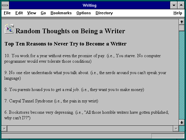 Screenshot of Writing