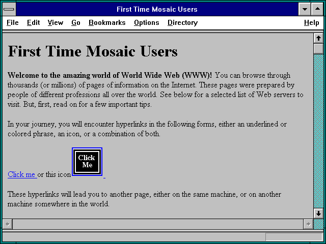 Screenshot of First Time Mosaic Users