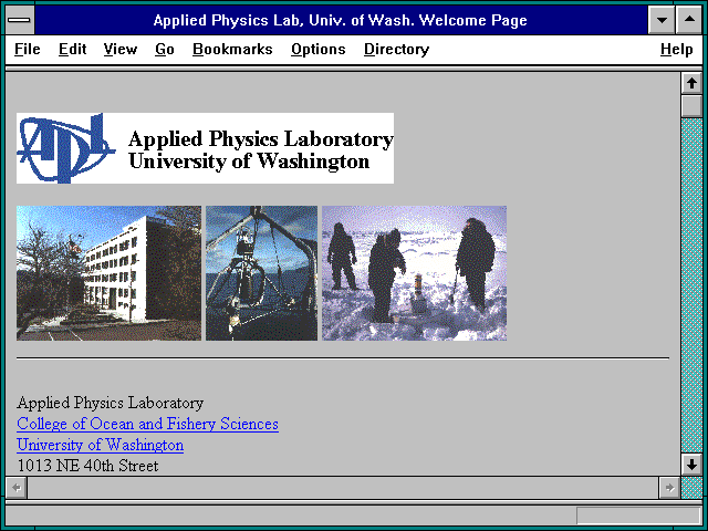 Screenshot of Applied Physics Lab Univ. of Wash. Welcome Page