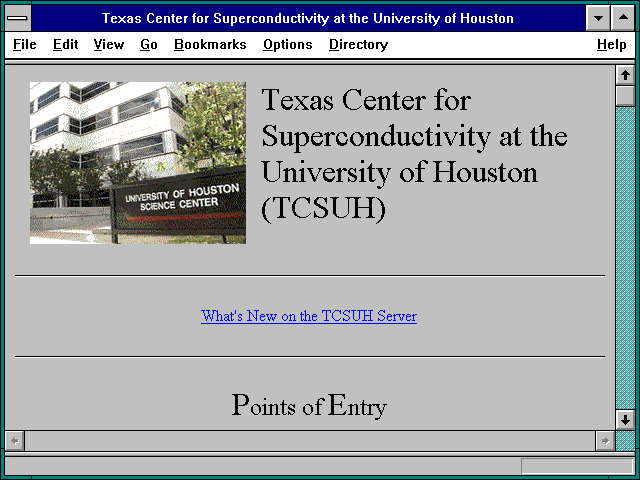 Screenshot of Texas Center for Superconductivity at the Universityof Houston