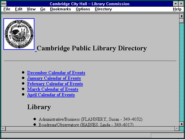 Screenshot of Cambridge City Hall -- Library Commission