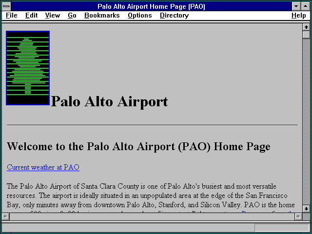 Screenshot of Palo Alto Airport Home Page (PAO)