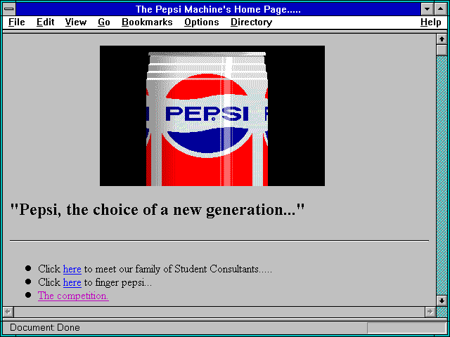 Screenshot of The Pepsi Machine's Home Page.....