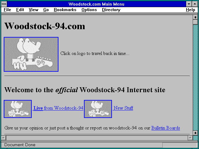 Screenshot of Woodstock.com Main Menu