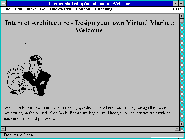 Screenshot of Internet Marketing Questionnaire: Welcome