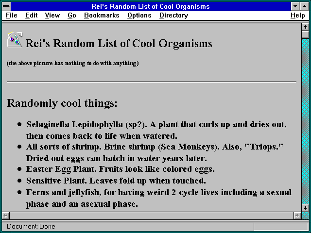 Screenshot of Rei's Random List of Cool Organisms