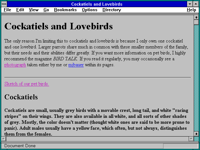 Screenshot of Cockatiels and Lovebirds