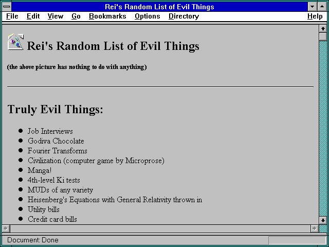 Screenshot of Rei's Random List of Evil Things