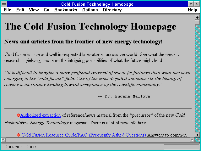 Screenshot of Cold Fusion Technology Homepage
