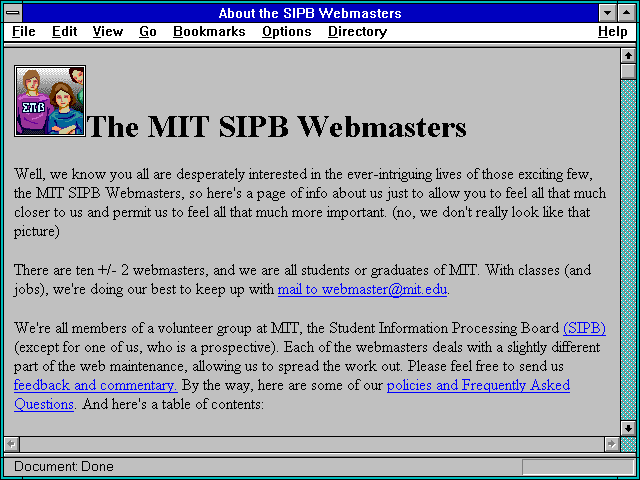 Screenshot of About the SIPB Webmasters