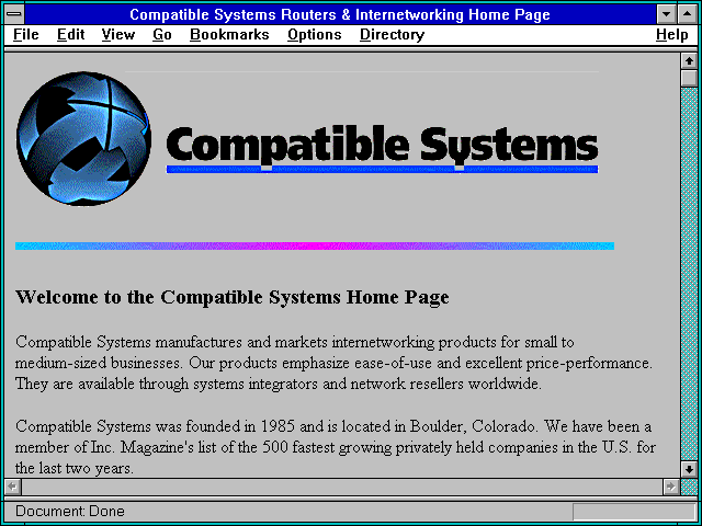 Screenshot of Compatible Systems Routers & Internetworking Home Page