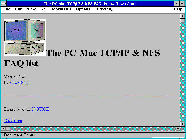 Screenshot of The PC-Mac TCP/IP & NFS FAQ list by Rawn Shah