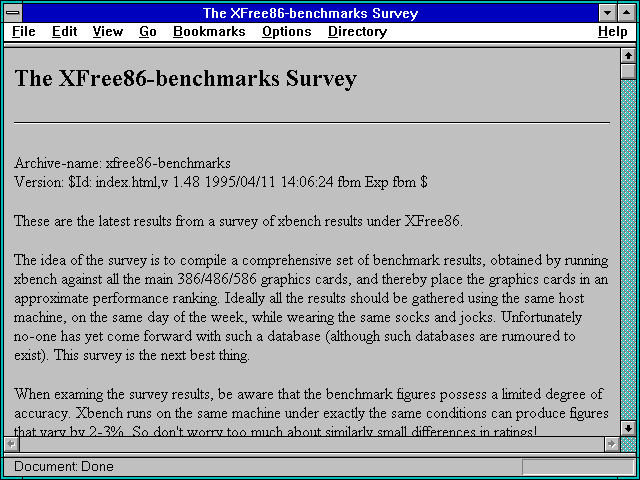 Screenshot of The XFree86-benchmarks Survey