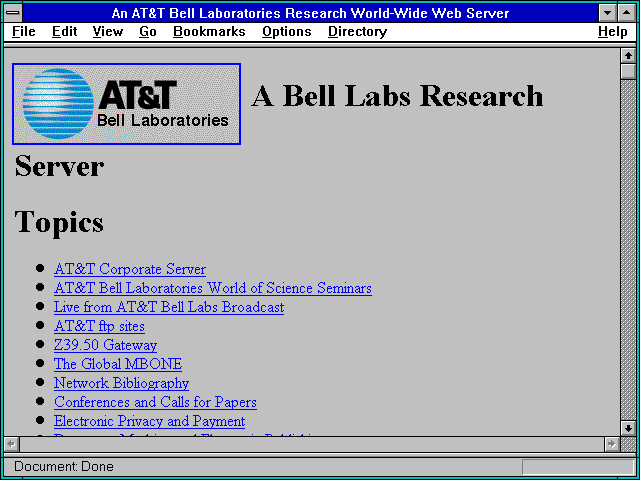 Screenshot of An AT&T Bell Laboratories Research World-Wide Web Server