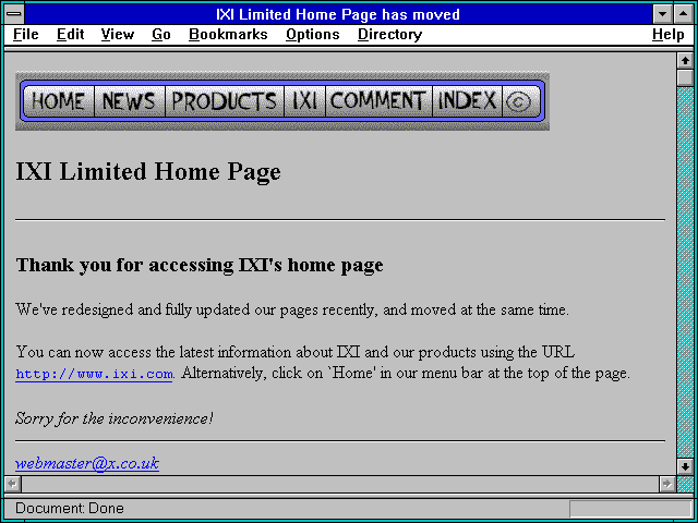 Screenshot of IXI Limited Home Page has moved