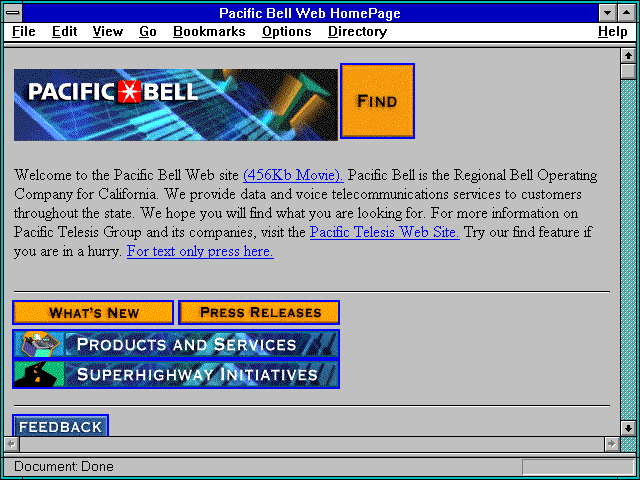 Screenshot of Pacific Bell Web HomePage