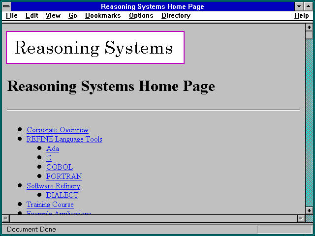 Screenshot of Reasoning Systems Home Page