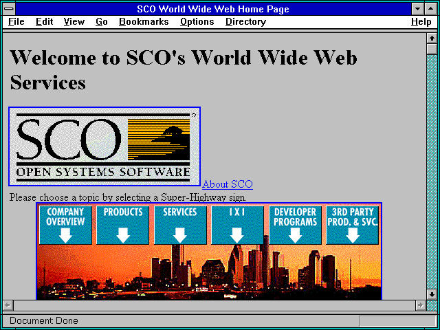 Screenshot of SCO World Wide Web Home Page