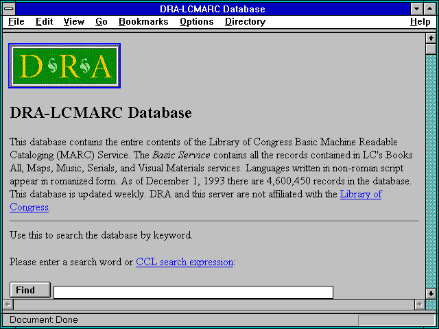 Screenshot of DRA-LCMARC Database