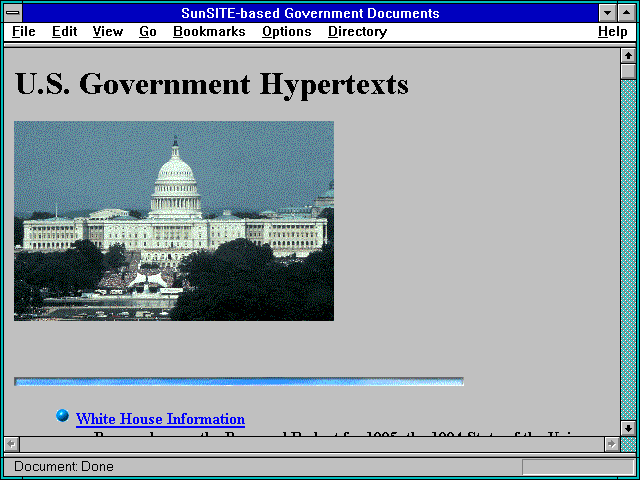 Screenshot of SunSITE-based Government Documents