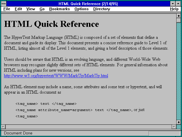 Screenshot of HTML Quick Reference (2/14/95)