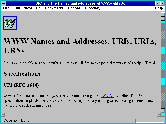 Screenshot of UR* and The Names and Addresses of WWW objects