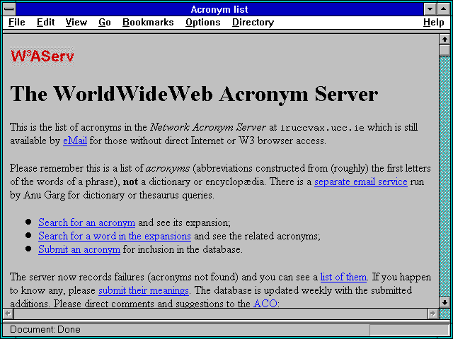 Screenshot of Acronym list