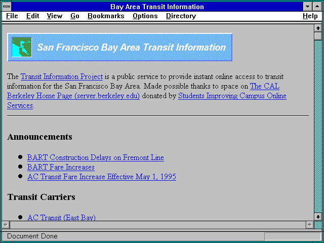 Screenshot of Bay Area Transit Information