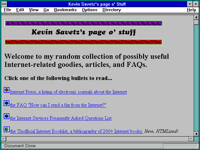 Screenshot of Kevin Savetz's page o' Stuff