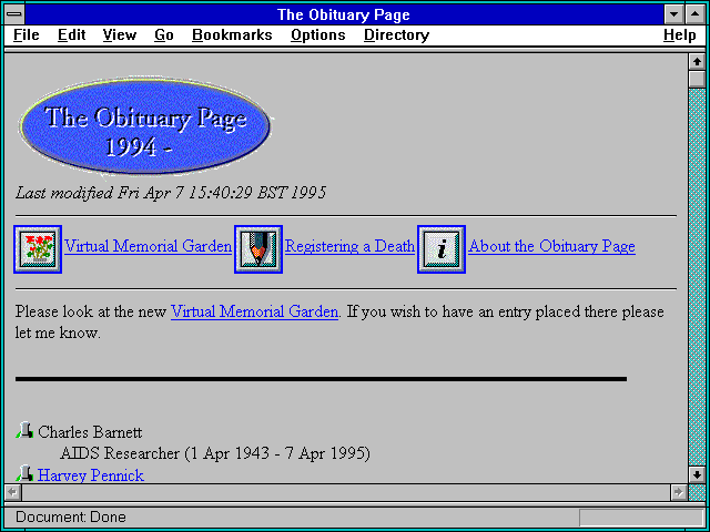 Screenshot of The Obituary Page