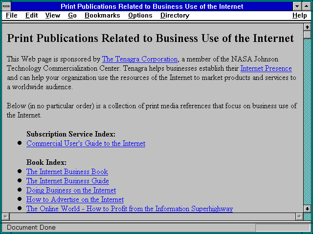 Screenshot of Print Publications Related to Business Use of the Internet