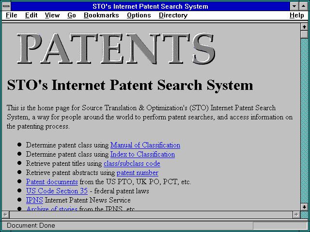 Screenshot of STO's Internet Patent Search System